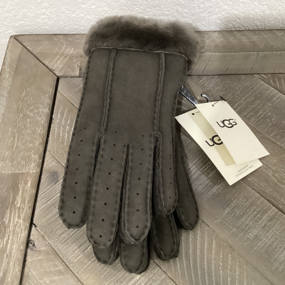 UGG Perforated Genuine Shearling Suede Gloves, size S